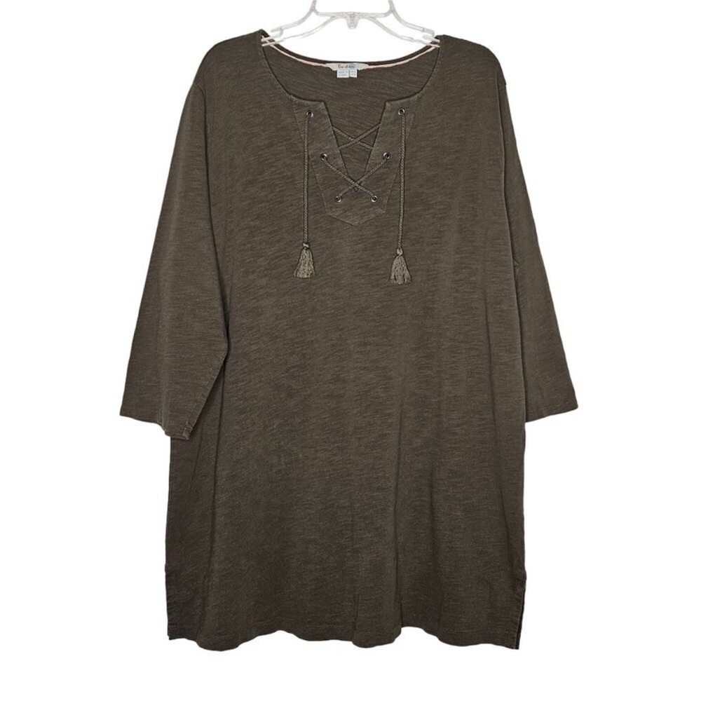 Boden Top Womens 18 Criss Cross Tassel Tunic Olive Green Cover Up